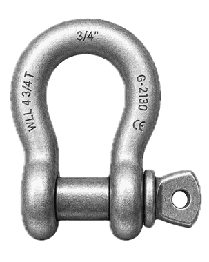 Screw pin anchor shackle with 3/4 in and WLL 4 3/4 T stamped on the bow